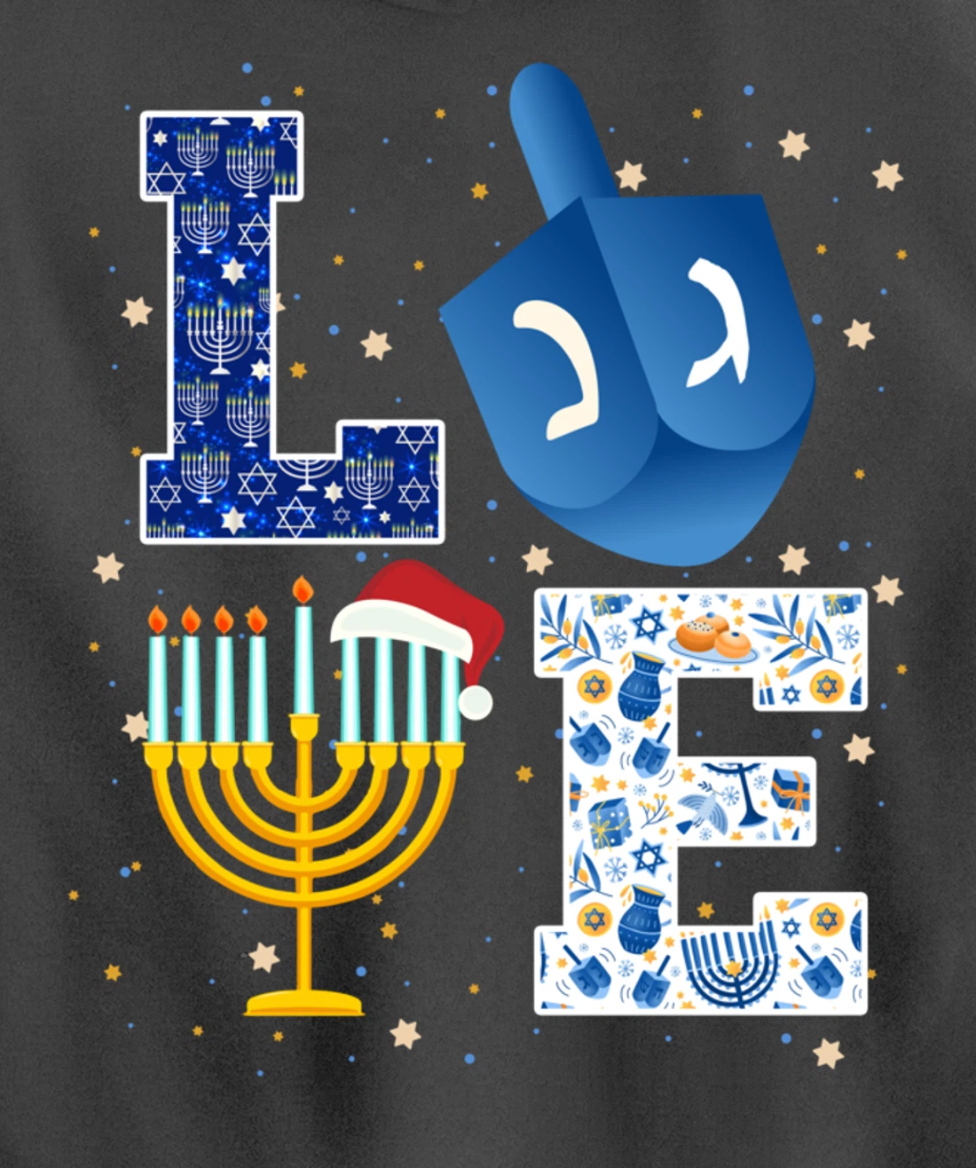 LOVE Cute Hanukkah Decorations Dreidel Menorah Chanukah Pullover Hoodie