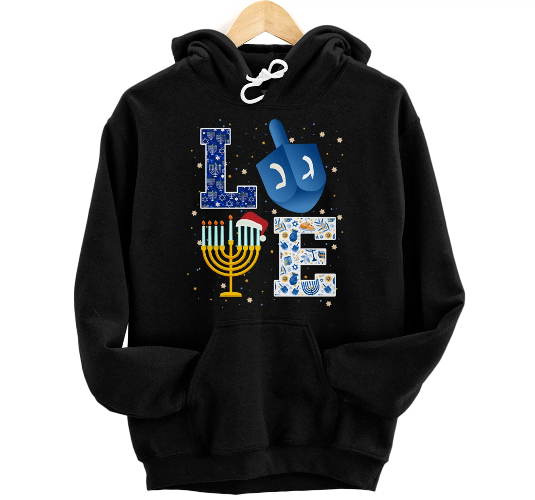 LOVE Cute Hanukkah Decorations Dreidel Menorah Chanukah Pullover Hoodie