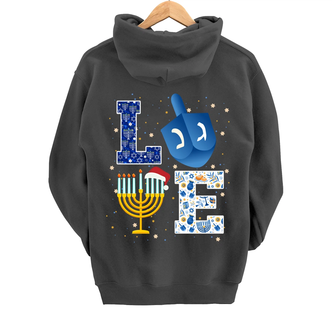 LOVE Cute Hanukkah Decorations Dreidel Menorah Chanukah Pullover Hoodie