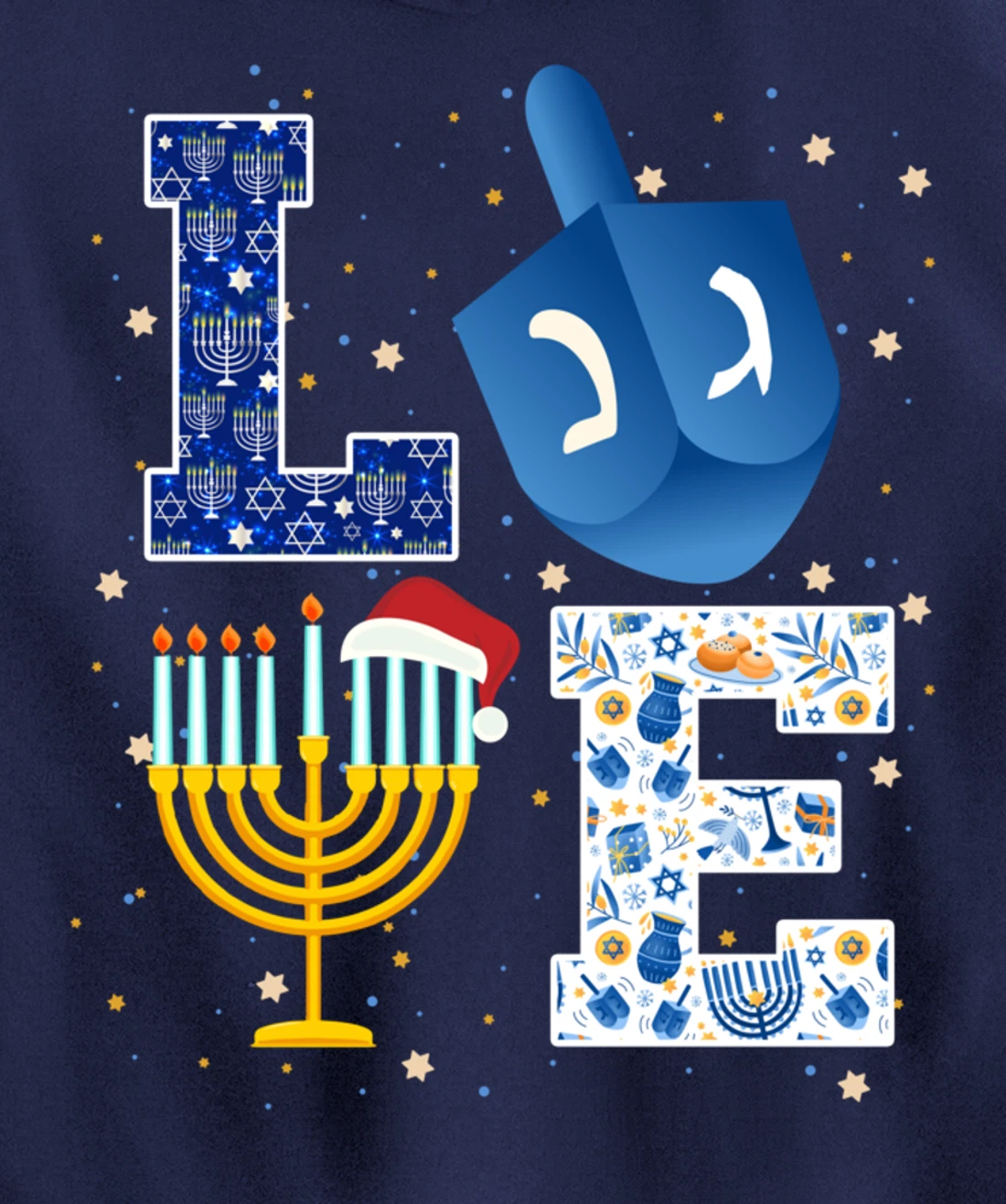 LOVE Cute Hanukkah Decorations Dreidel Menorah Chanukah Pullover Hoodie
