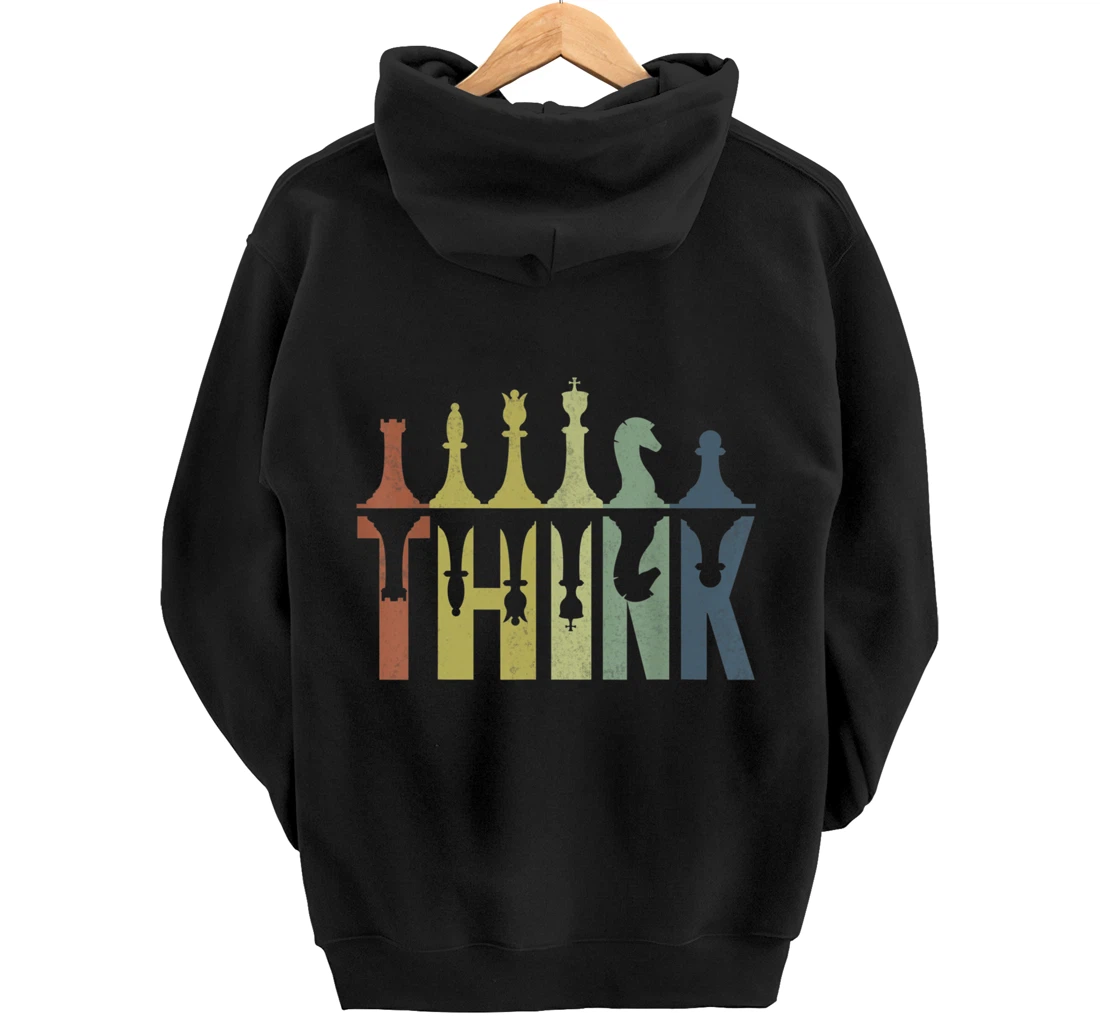 Think Retro Vintage Chess Pieces Player Gifts Chess Coach Pullover Hoodie