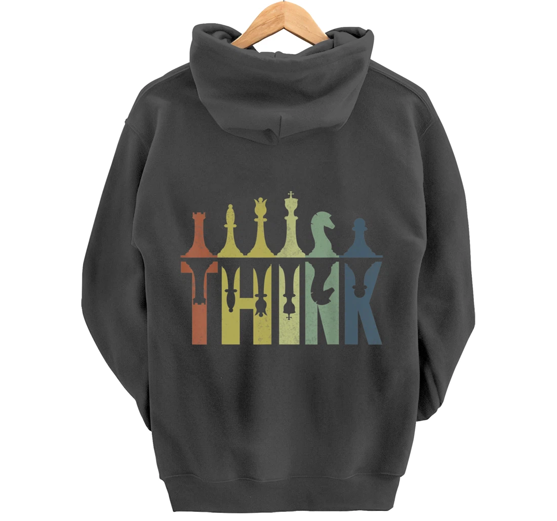 Think Retro Vintage Chess Pieces Player Gifts Chess Coach Pullover Hoodie