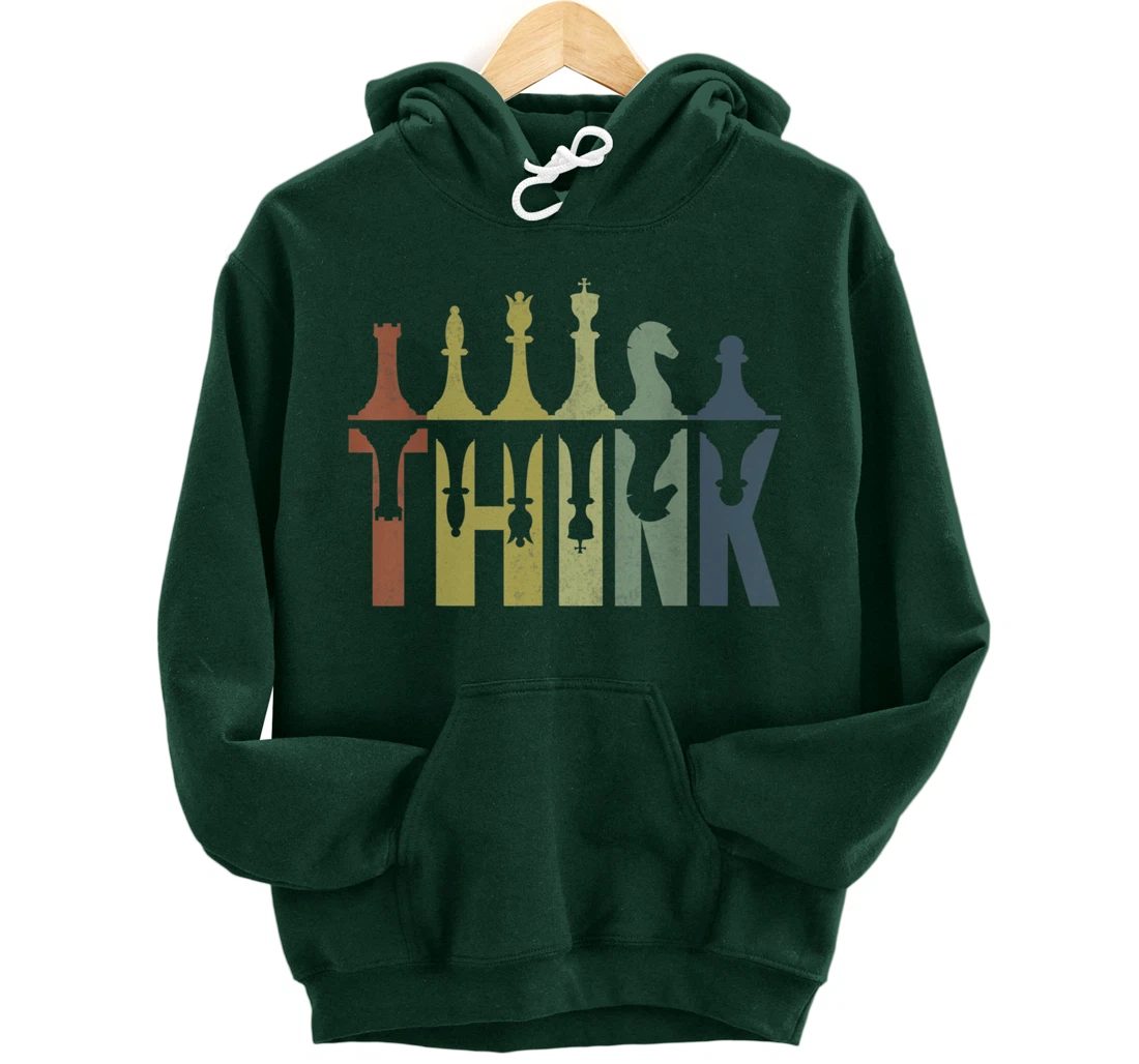 Think Retro Vintage Chess Pieces Player Gifts Chess Coach Pullover Hoodie