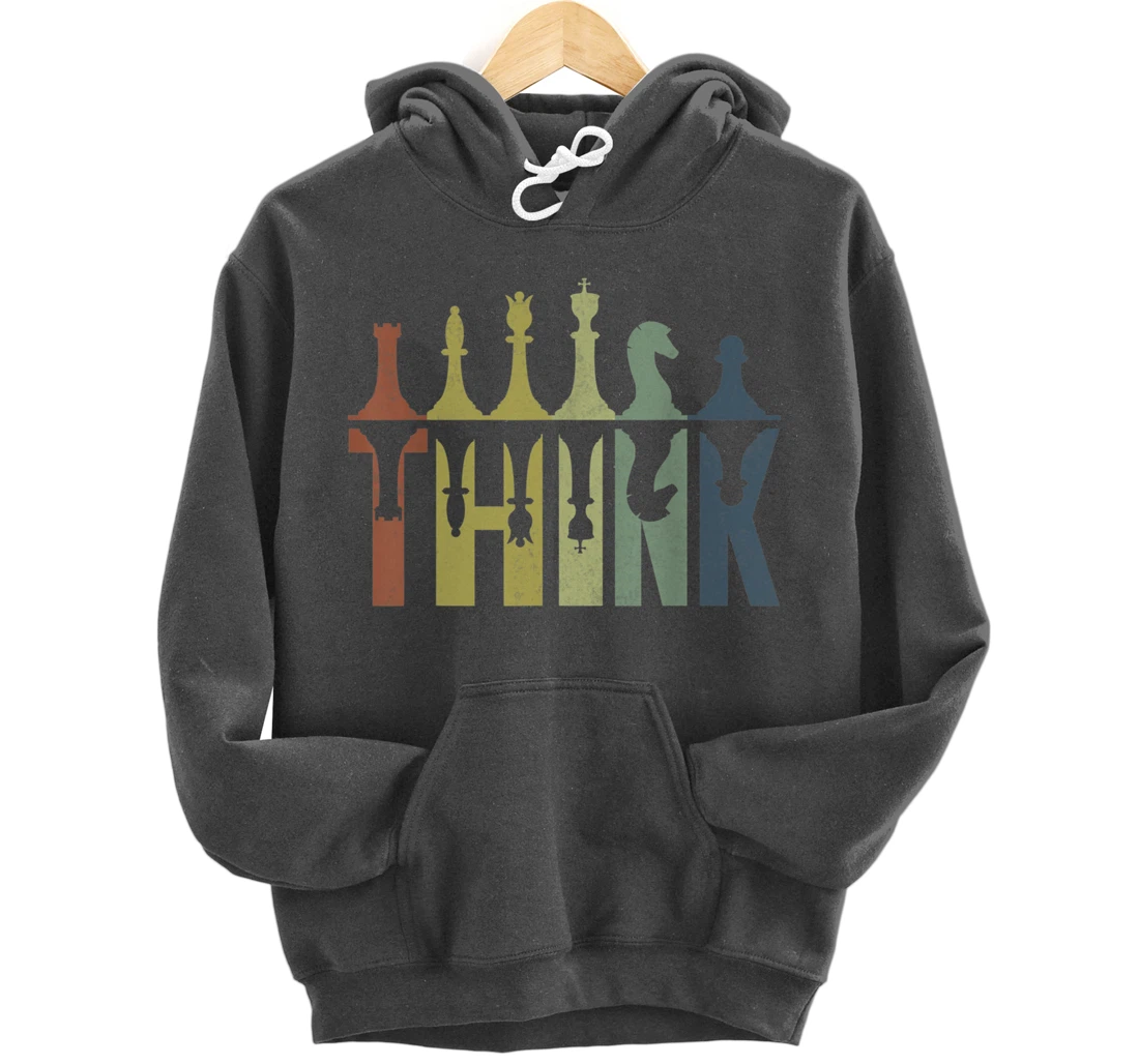 Think Retro Vintage Chess Pieces Player Gifts Chess Coach Pullover Hoodie