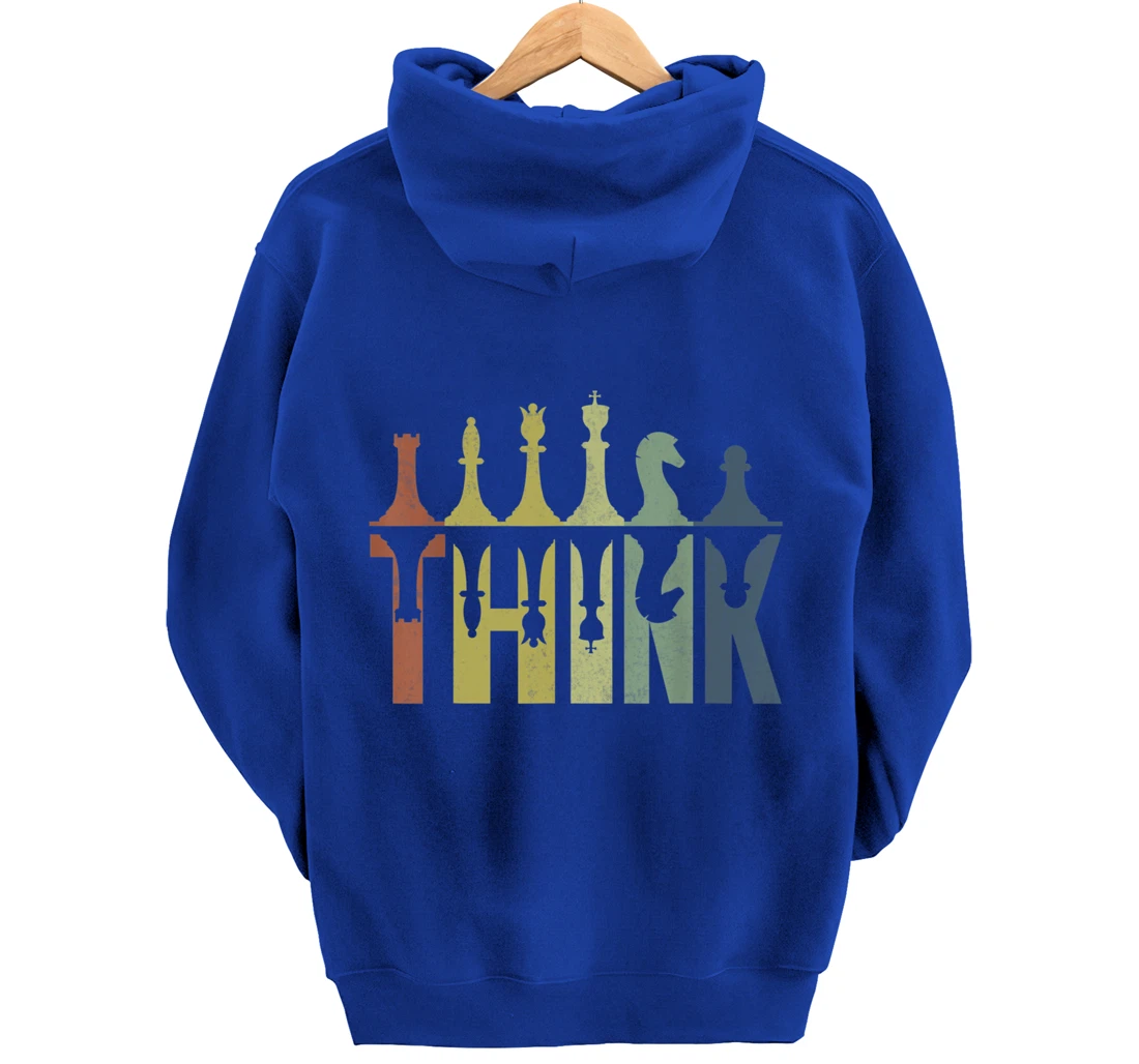Think Retro Vintage Chess Pieces Player Gifts Chess Coach Pullover Hoodie