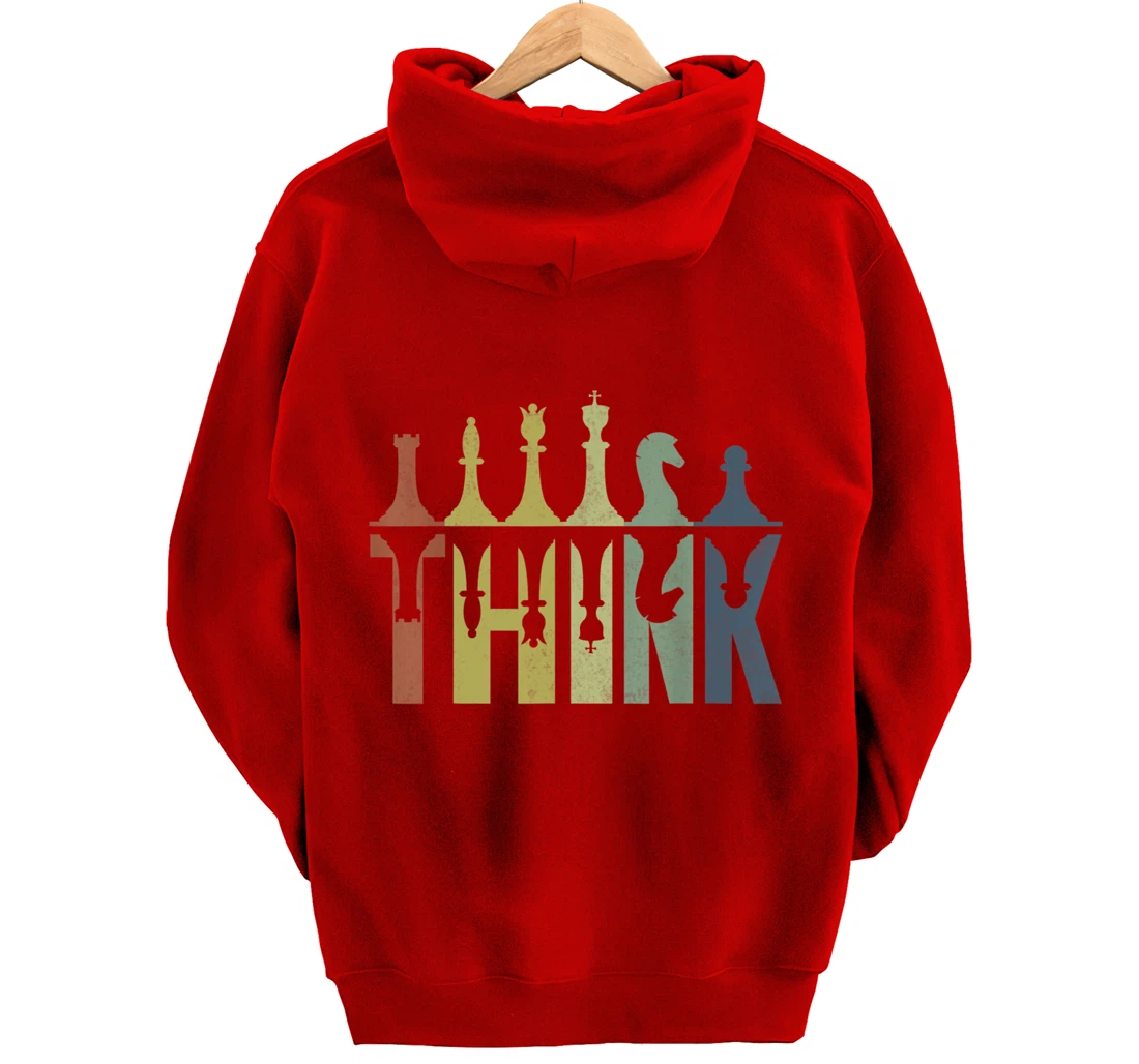 Think Retro Vintage Chess Pieces Player Gifts Chess Coach Pullover Hoodie