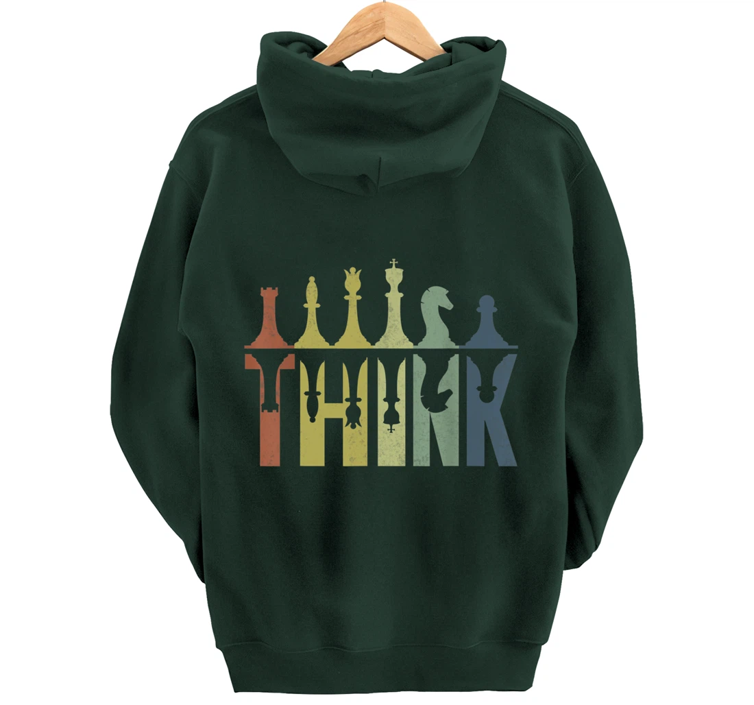 Think Retro Vintage Chess Pieces Player Gifts Chess Coach Pullover Hoodie