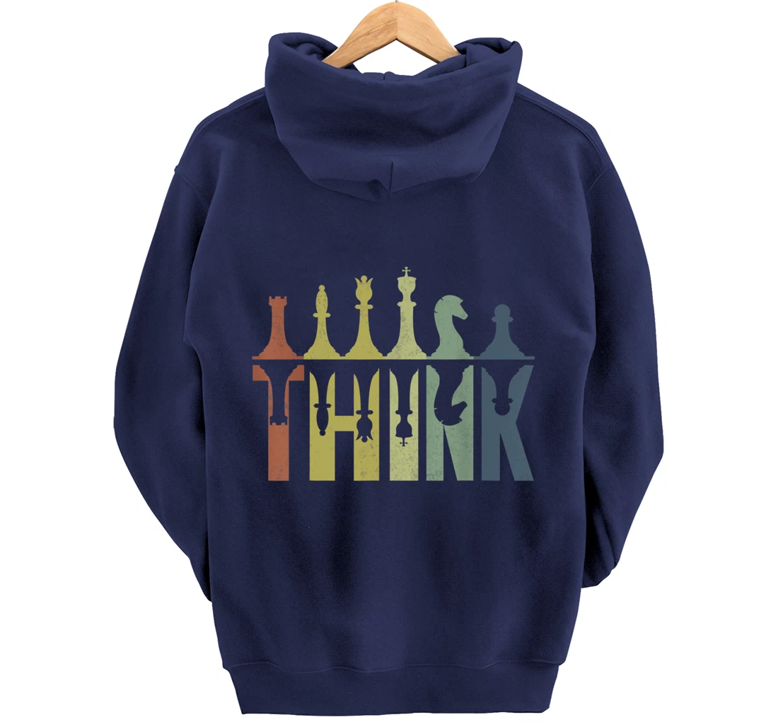 Think Retro Vintage Chess Pieces Player Gifts Chess Coach Pullover Hoodie