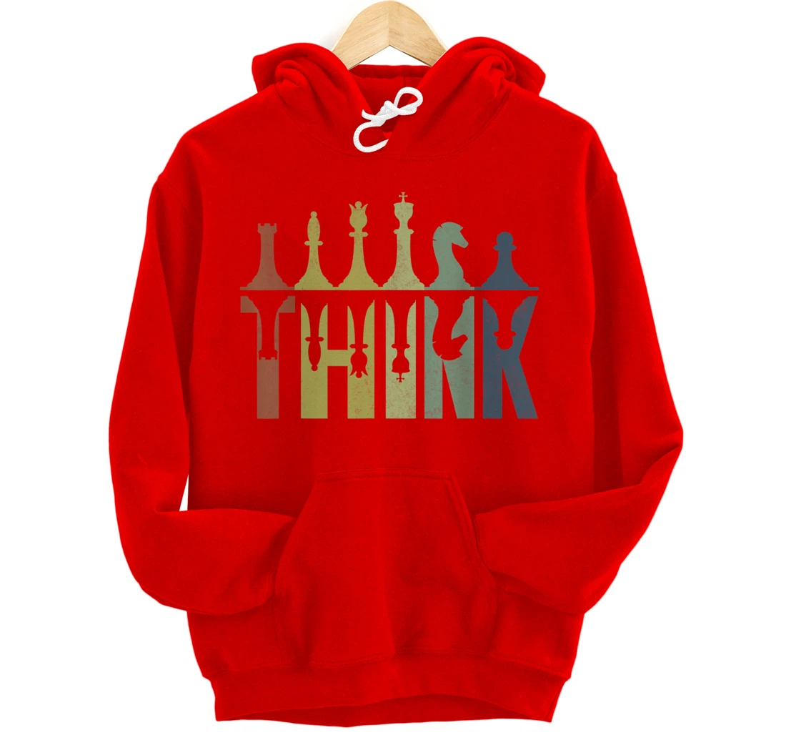 Think Retro Vintage Chess Pieces Player Gifts Chess Coach Pullover Hoodie