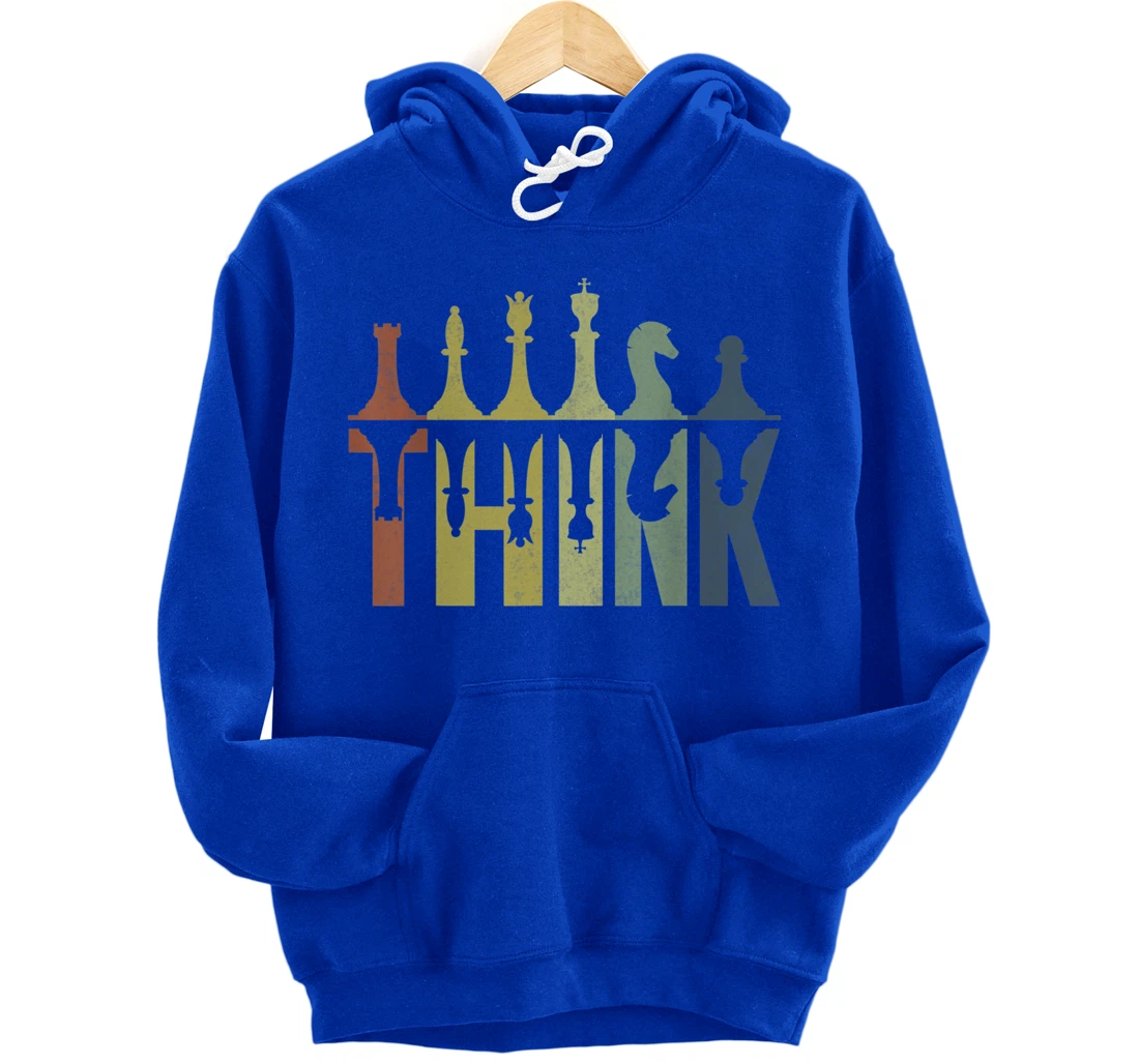 Think Retro Vintage Chess Pieces Player Gifts Chess Coach Pullover Hoodie