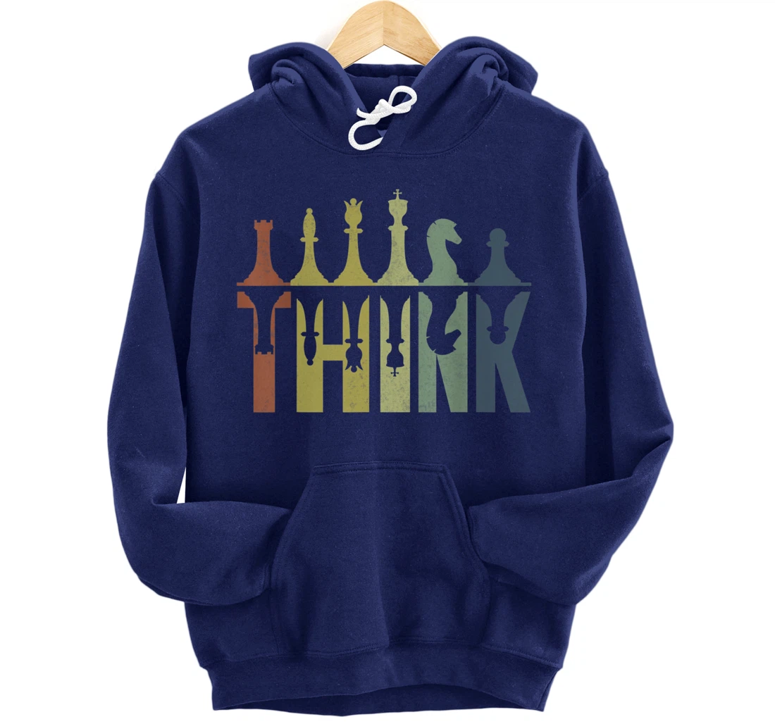 Think Retro Vintage Chess Pieces Player Gifts Chess Coach Pullover Hoodie