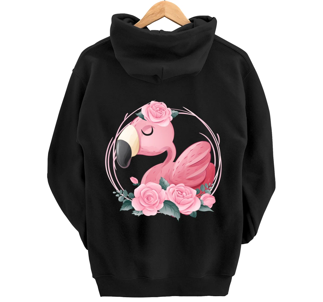 Cute Dreaming Pink Flamingo Floral Pullover Hoodie