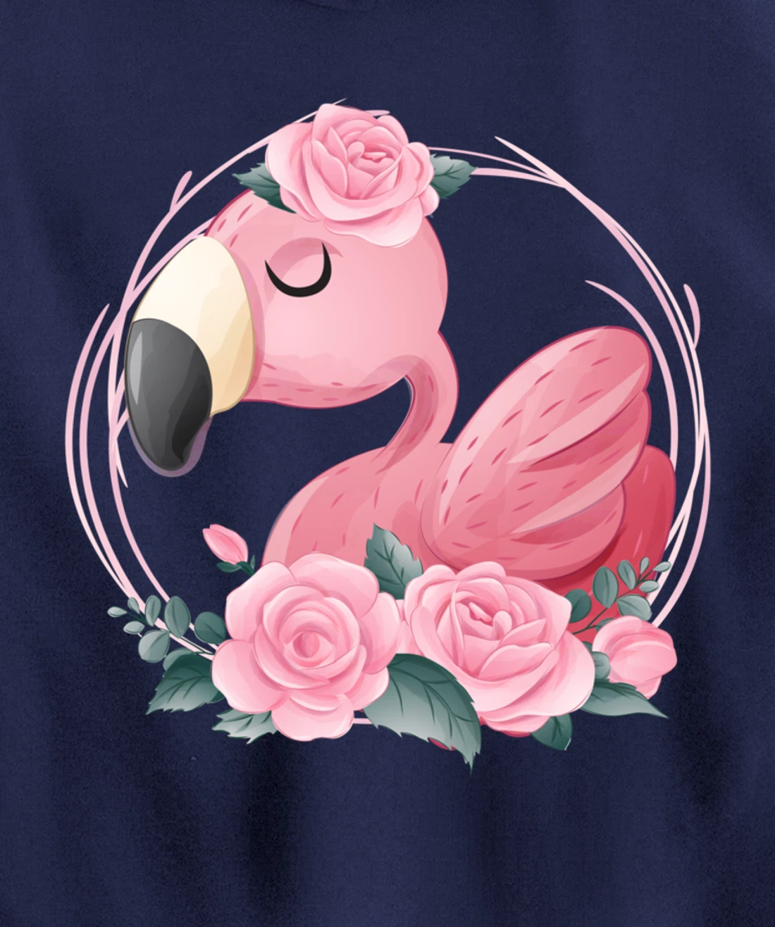 Cute Dreaming Pink Flamingo Floral Pullover Hoodie