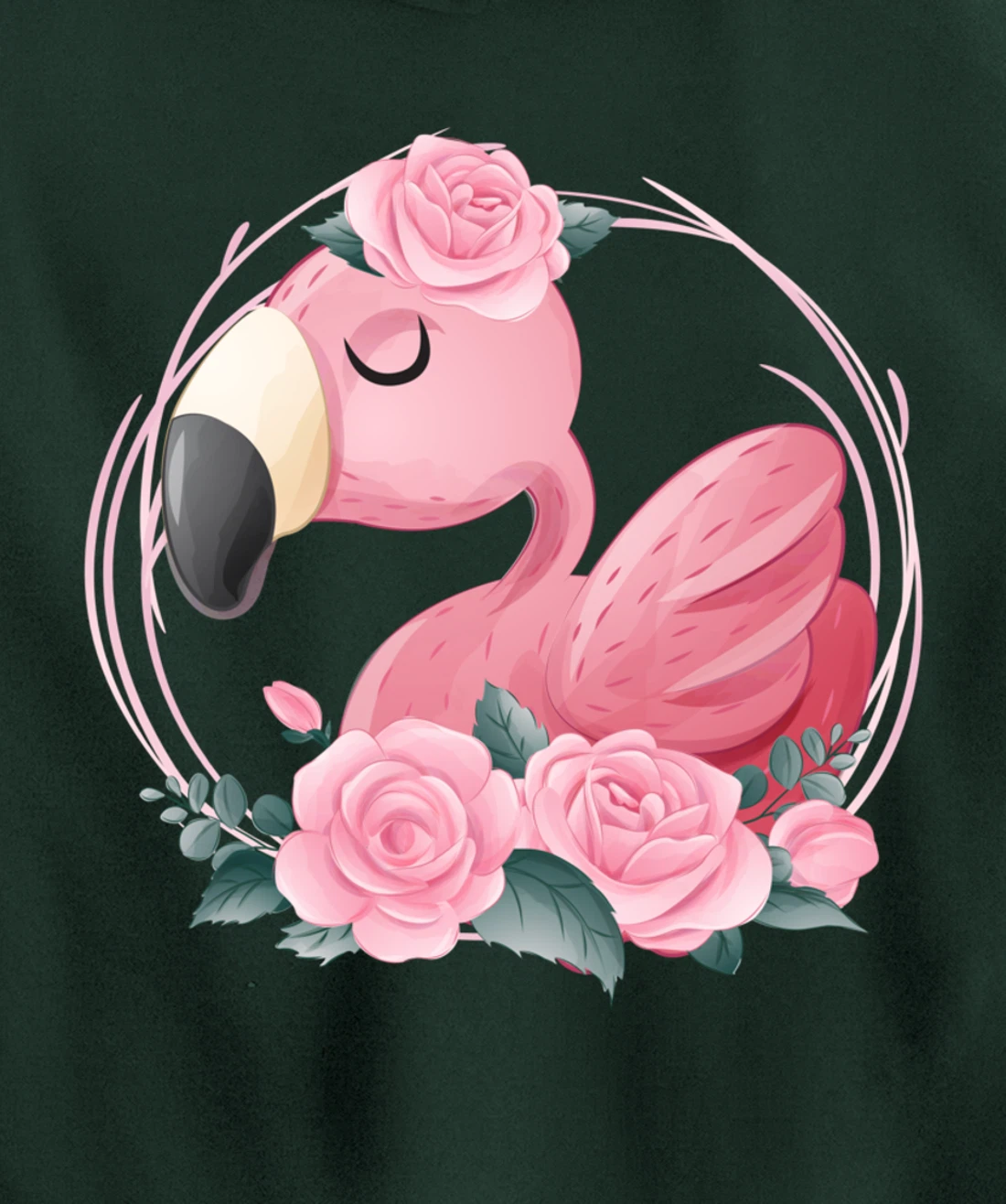 Cute Dreaming Pink Flamingo Floral Pullover Hoodie