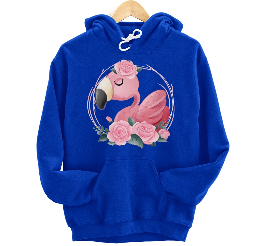 Cute Dreaming Pink Flamingo Floral Pullover Hoodie