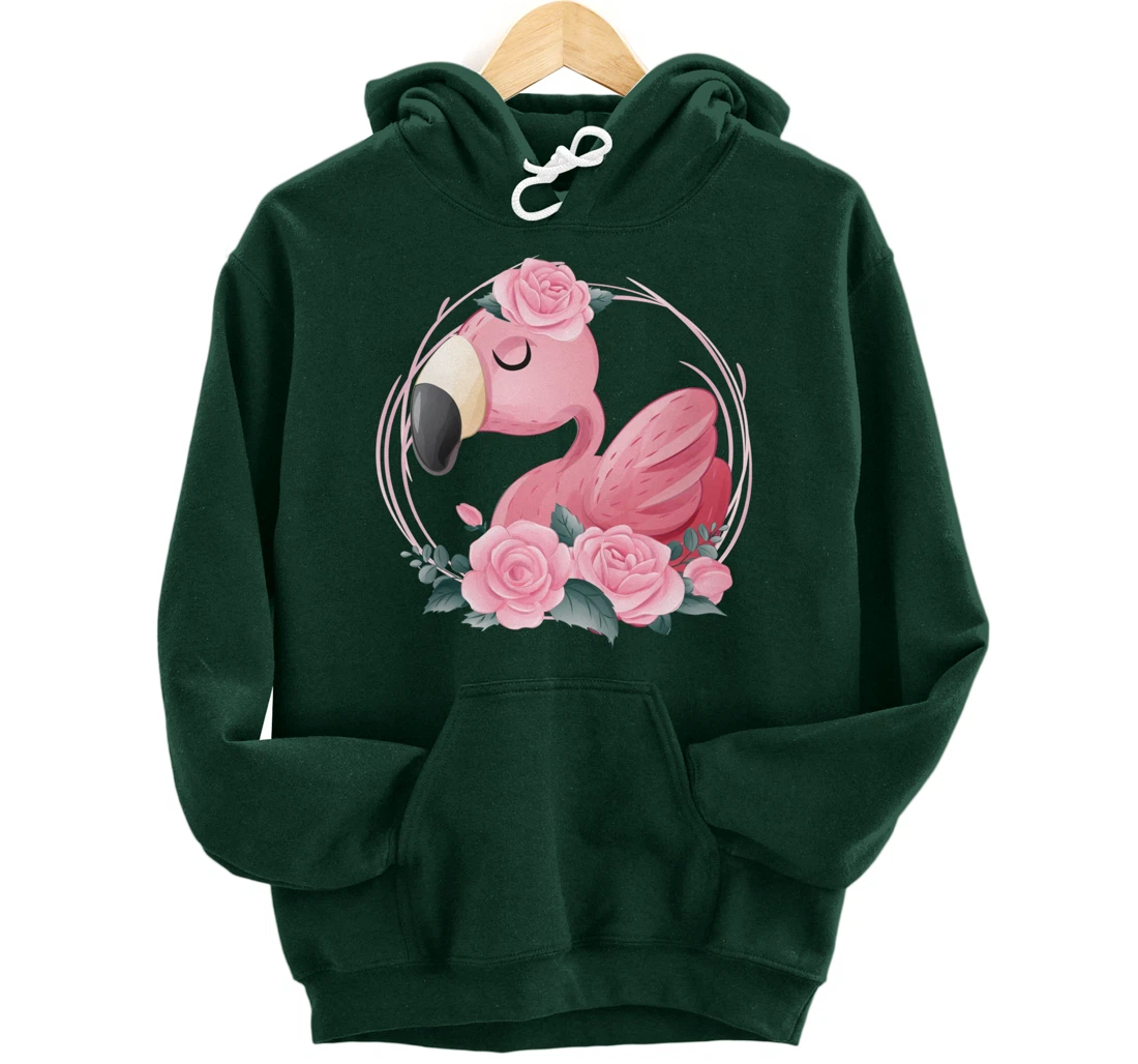 Cute Dreaming Pink Flamingo Floral Pullover Hoodie