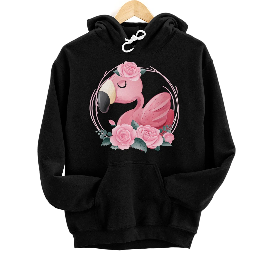 Cute Dreaming Pink Flamingo Floral Pullover Hoodie