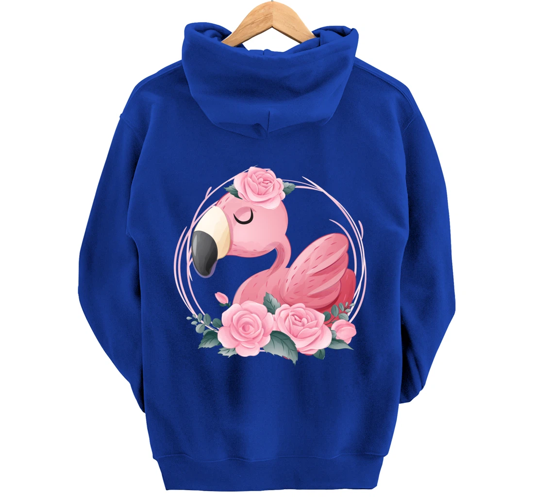 Cute Dreaming Pink Flamingo Floral Pullover Hoodie
