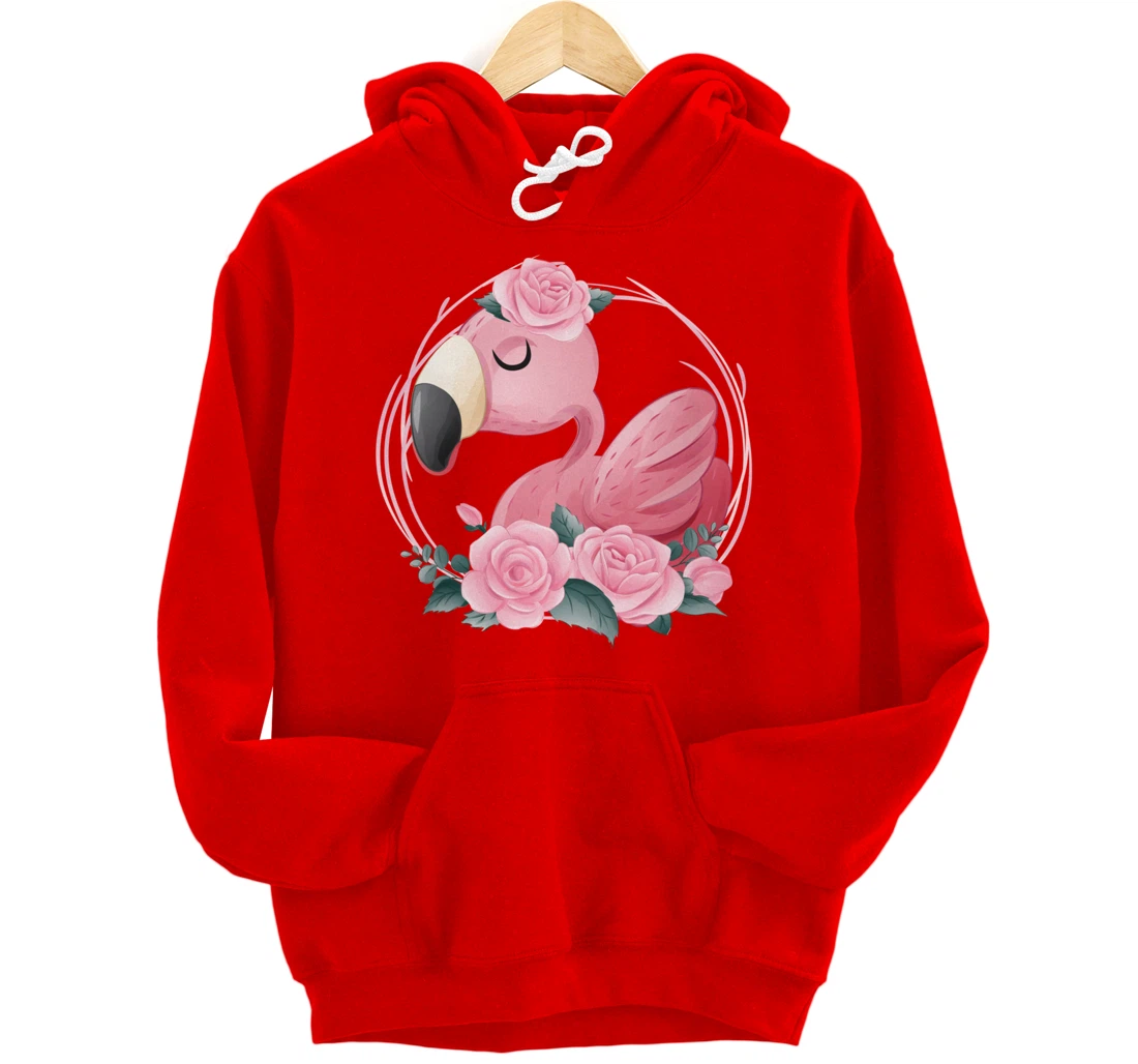 Cute Dreaming Pink Flamingo Floral Pullover Hoodie
