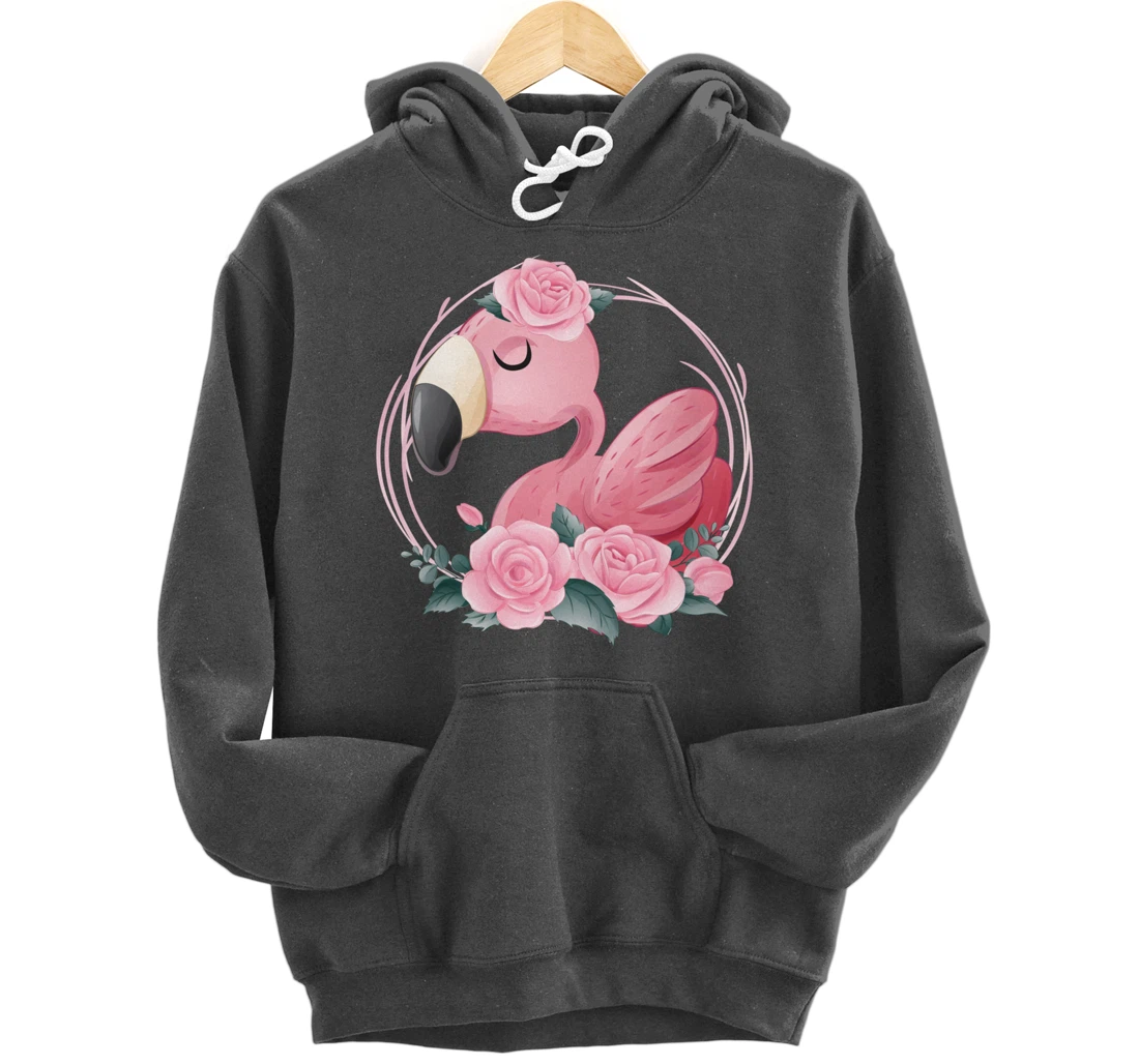 Cute Dreaming Pink Flamingo Floral Pullover Hoodie