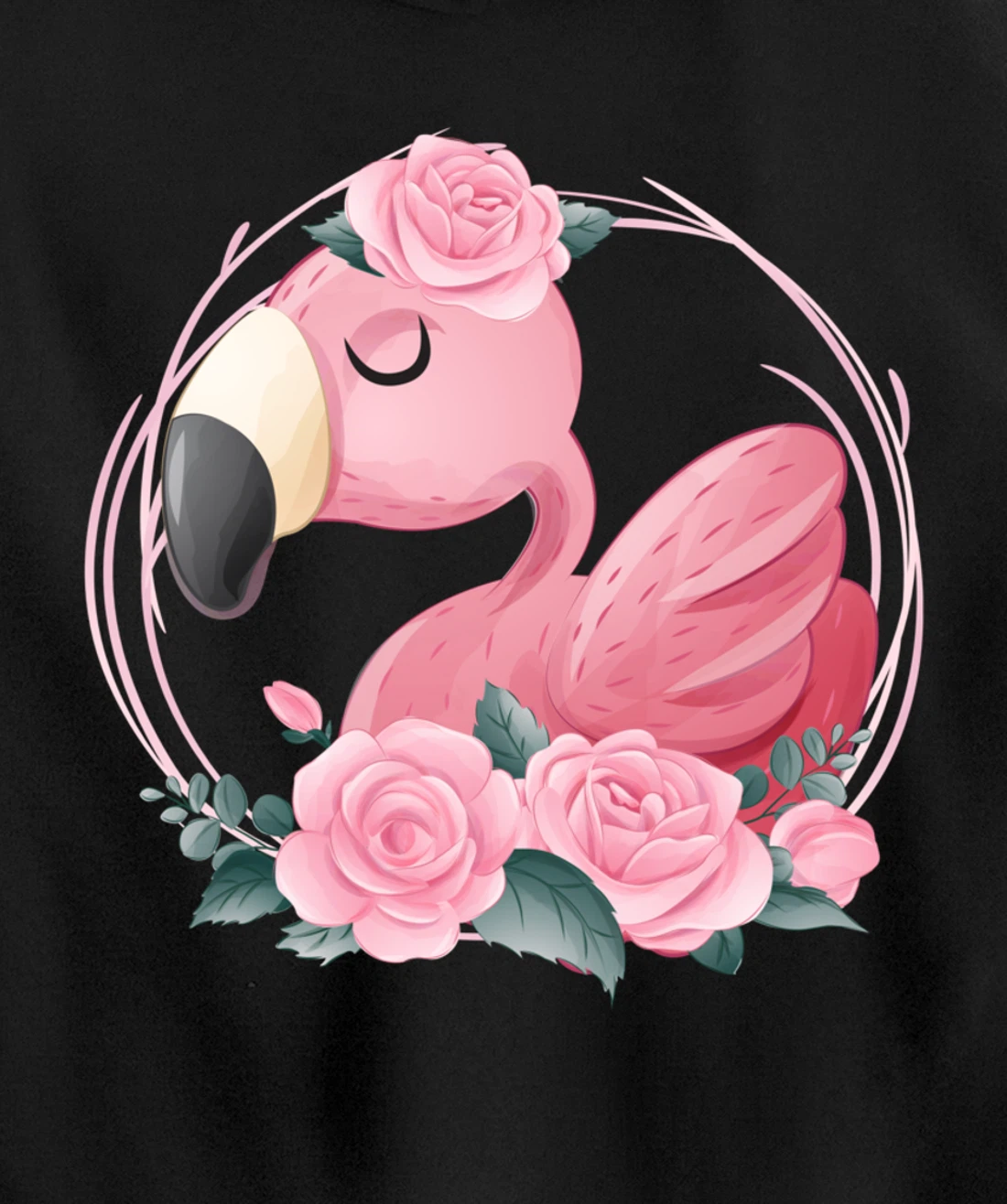 Cute Dreaming Pink Flamingo Floral Pullover Hoodie