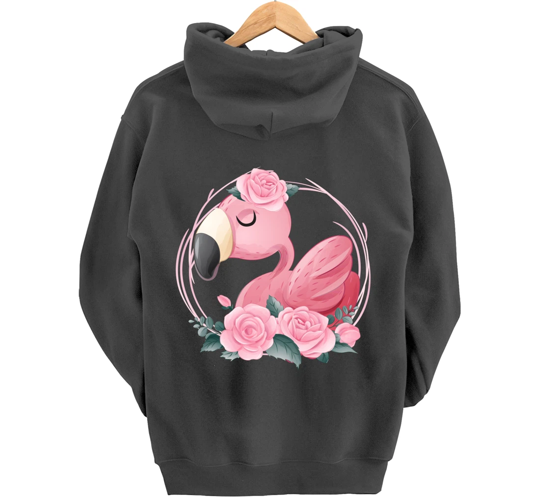 Cute Dreaming Pink Flamingo Floral Pullover Hoodie