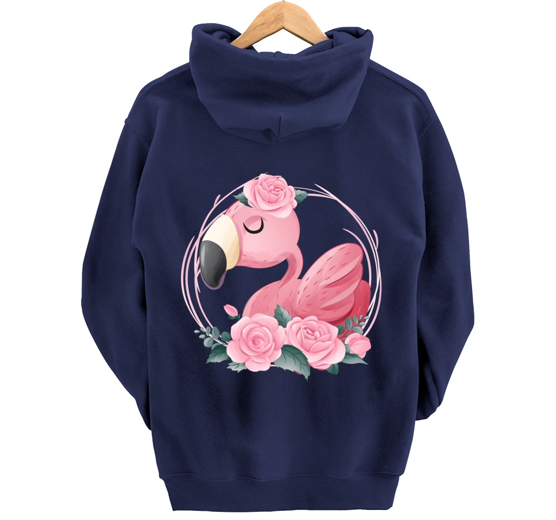 Cute Dreaming Pink Flamingo Floral Pullover Hoodie