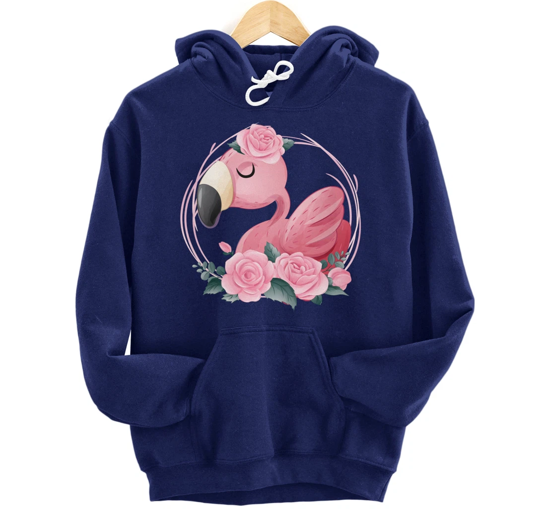 Cute Dreaming Pink Flamingo Floral Pullover Hoodie