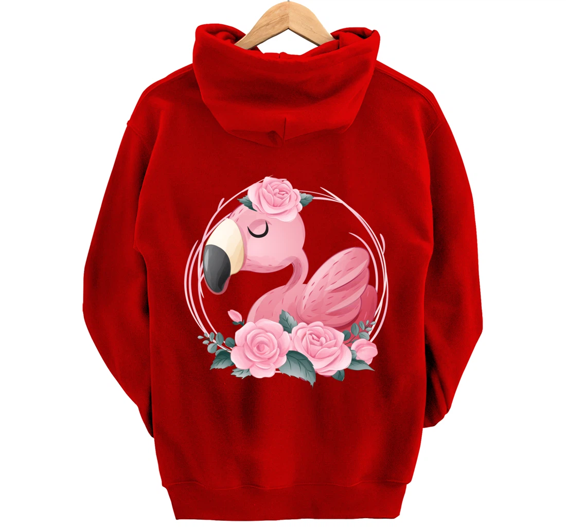 Cute Dreaming Pink Flamingo Floral Pullover Hoodie