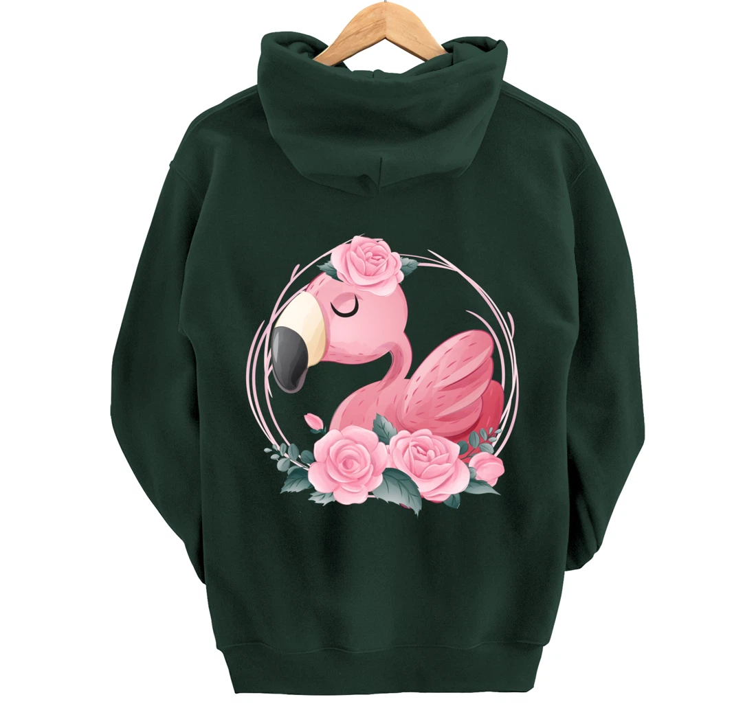 Cute Dreaming Pink Flamingo Floral Pullover Hoodie