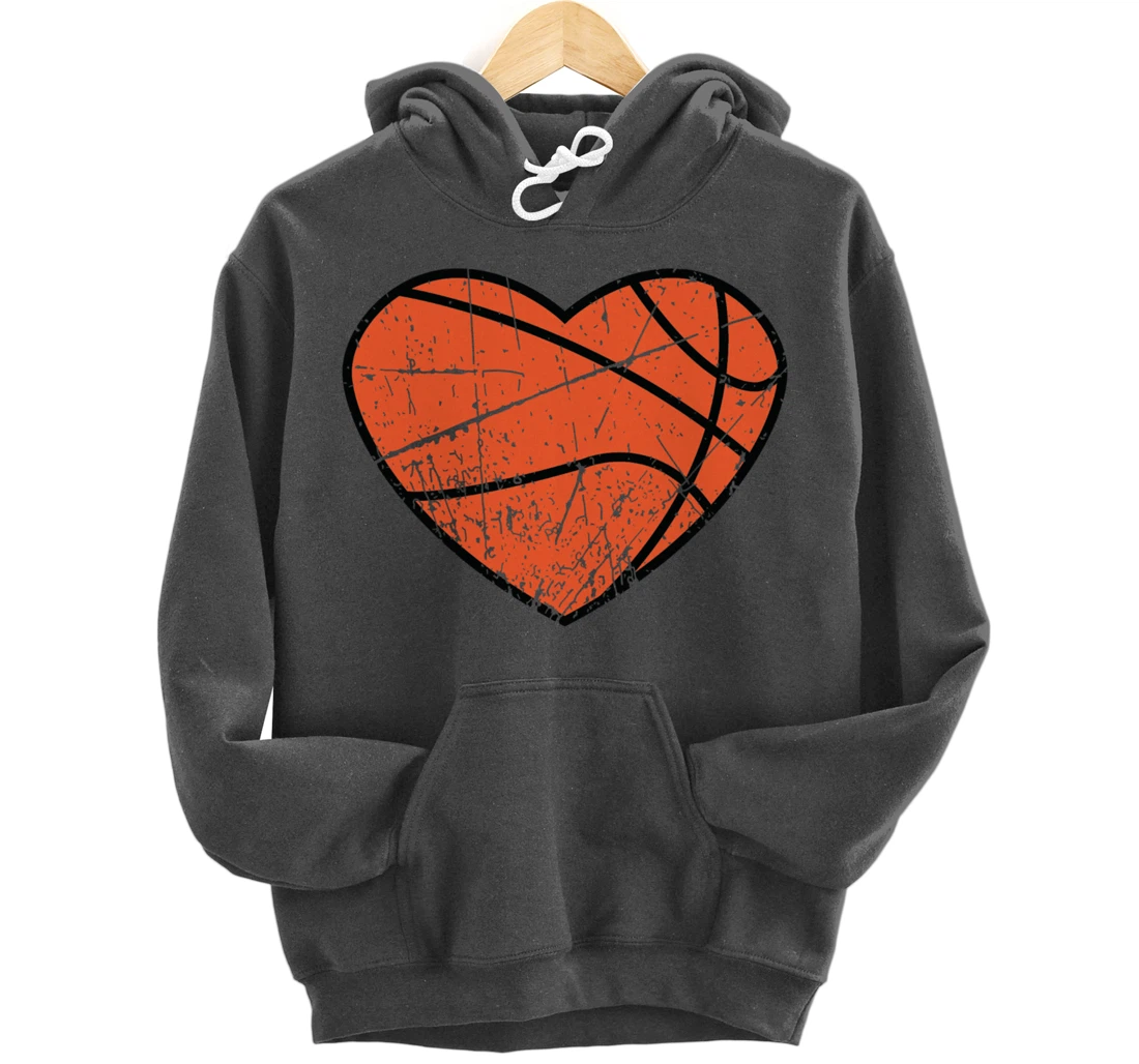 Valentines Day Basketball Heart Cute Retro Vintage Grunge Pullover Hoodie