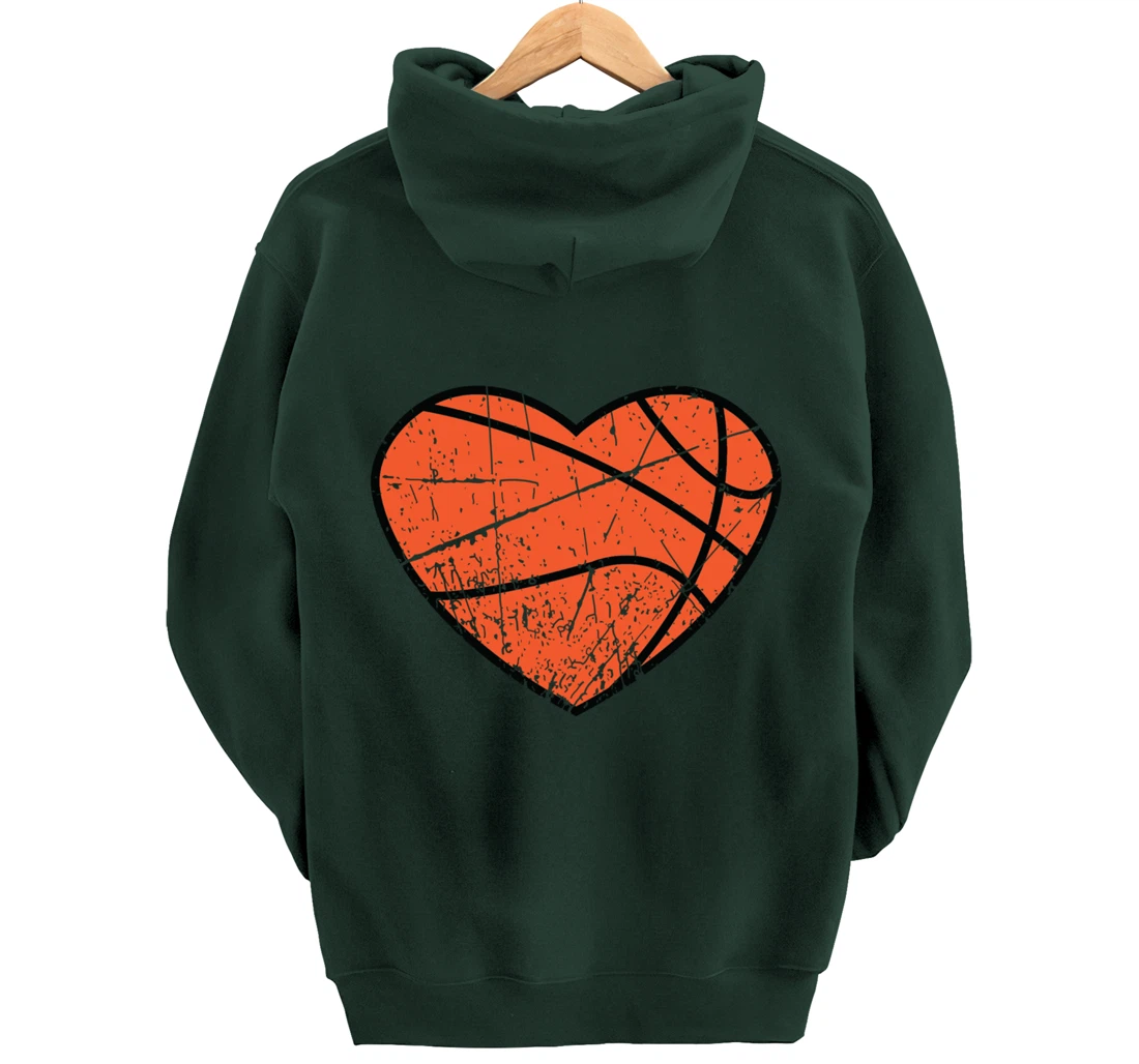 Valentines Day Basketball Heart Cute Retro Vintage Grunge Pullover Hoodie