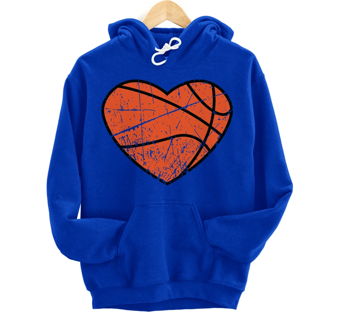 Valentines Day Basketball Heart Cute Retro Vintage Grunge Pullover Hoodie