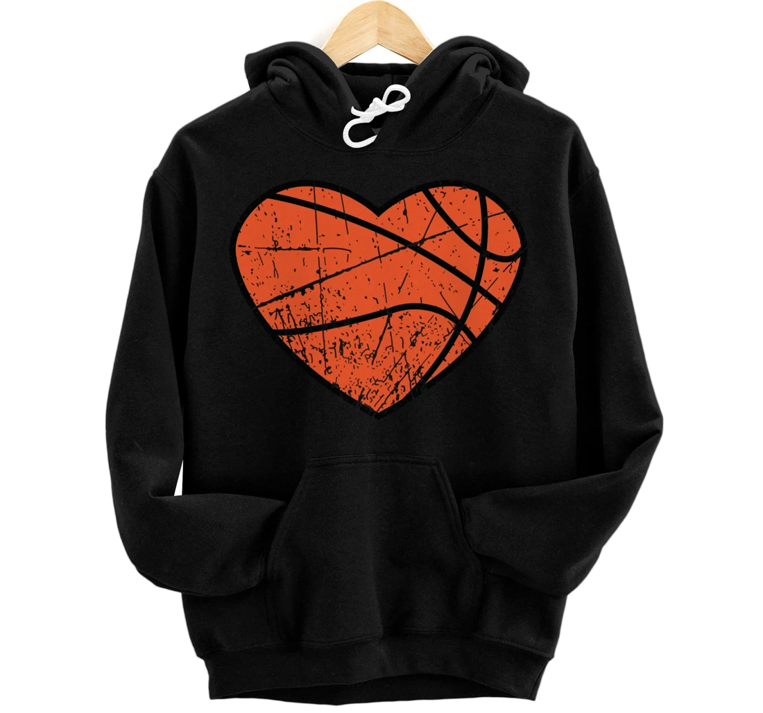 Valentines Day Basketball Heart Cute Retro Vintage Grunge Pullover Hoodie
