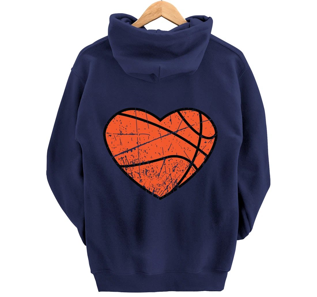 Valentines Day Basketball Heart Cute Retro Vintage Grunge Pullover Hoodie