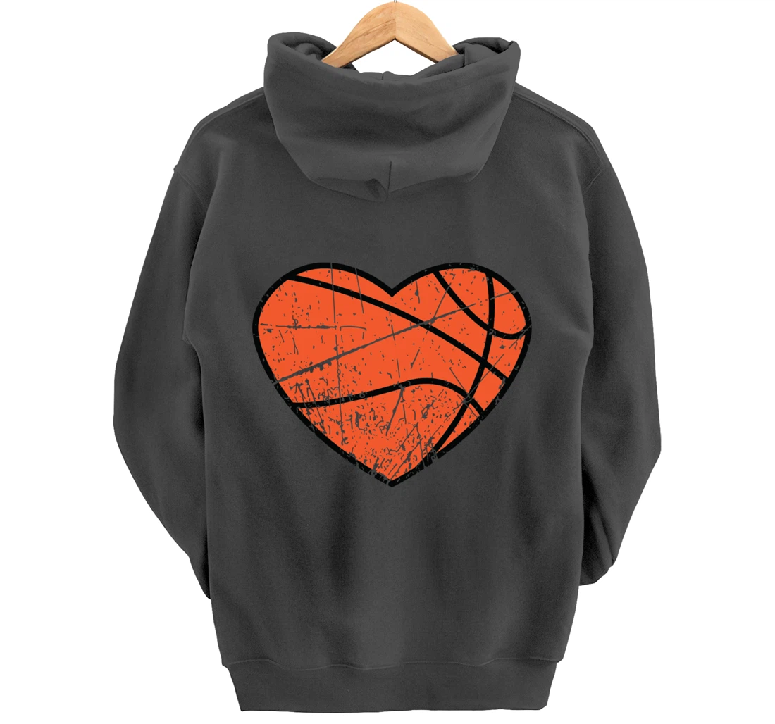 Valentines Day Basketball Heart Cute Retro Vintage Grunge Pullover Hoodie