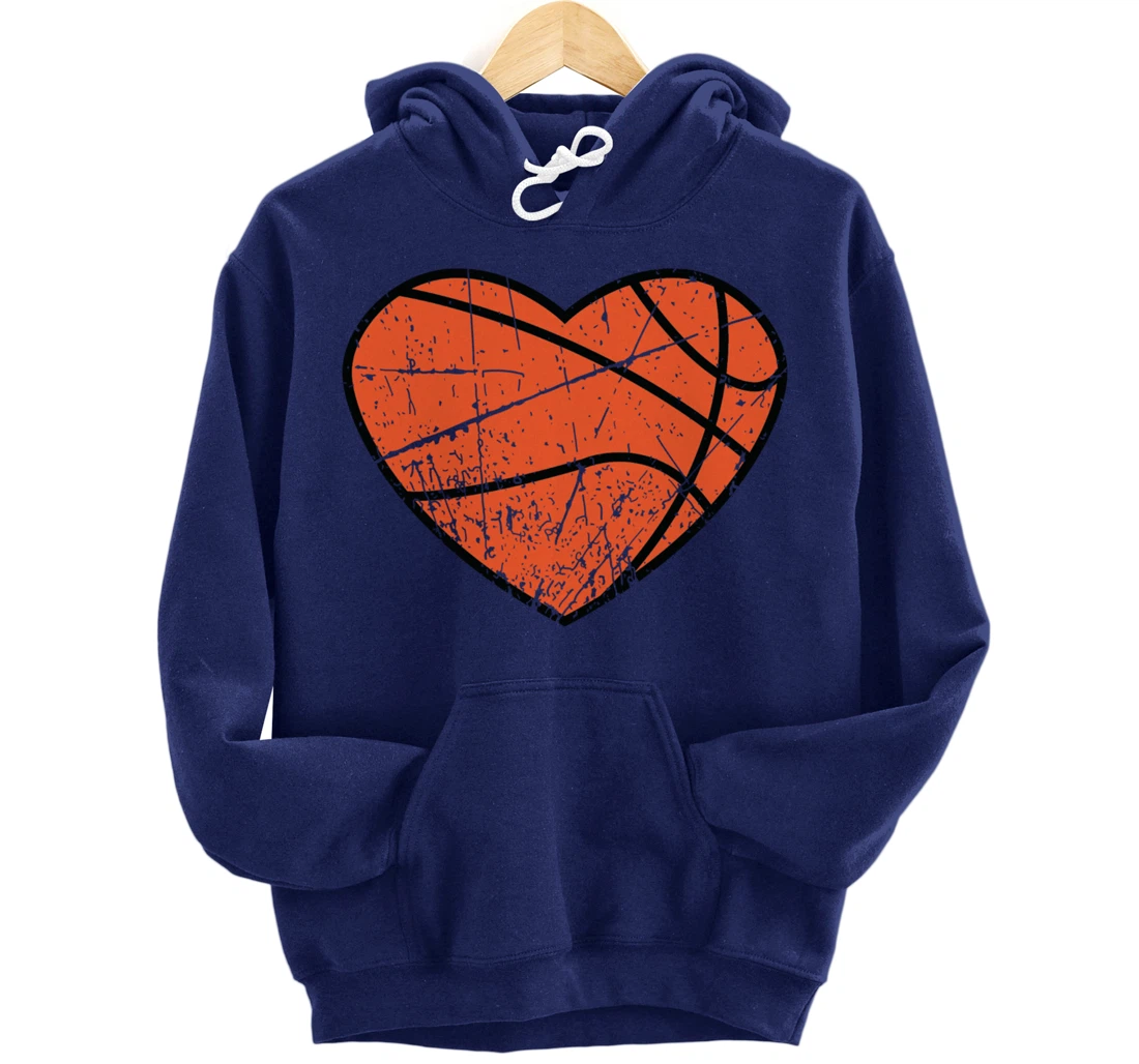 Valentines Day Basketball Heart Cute Retro Vintage Grunge Pullover Hoodie