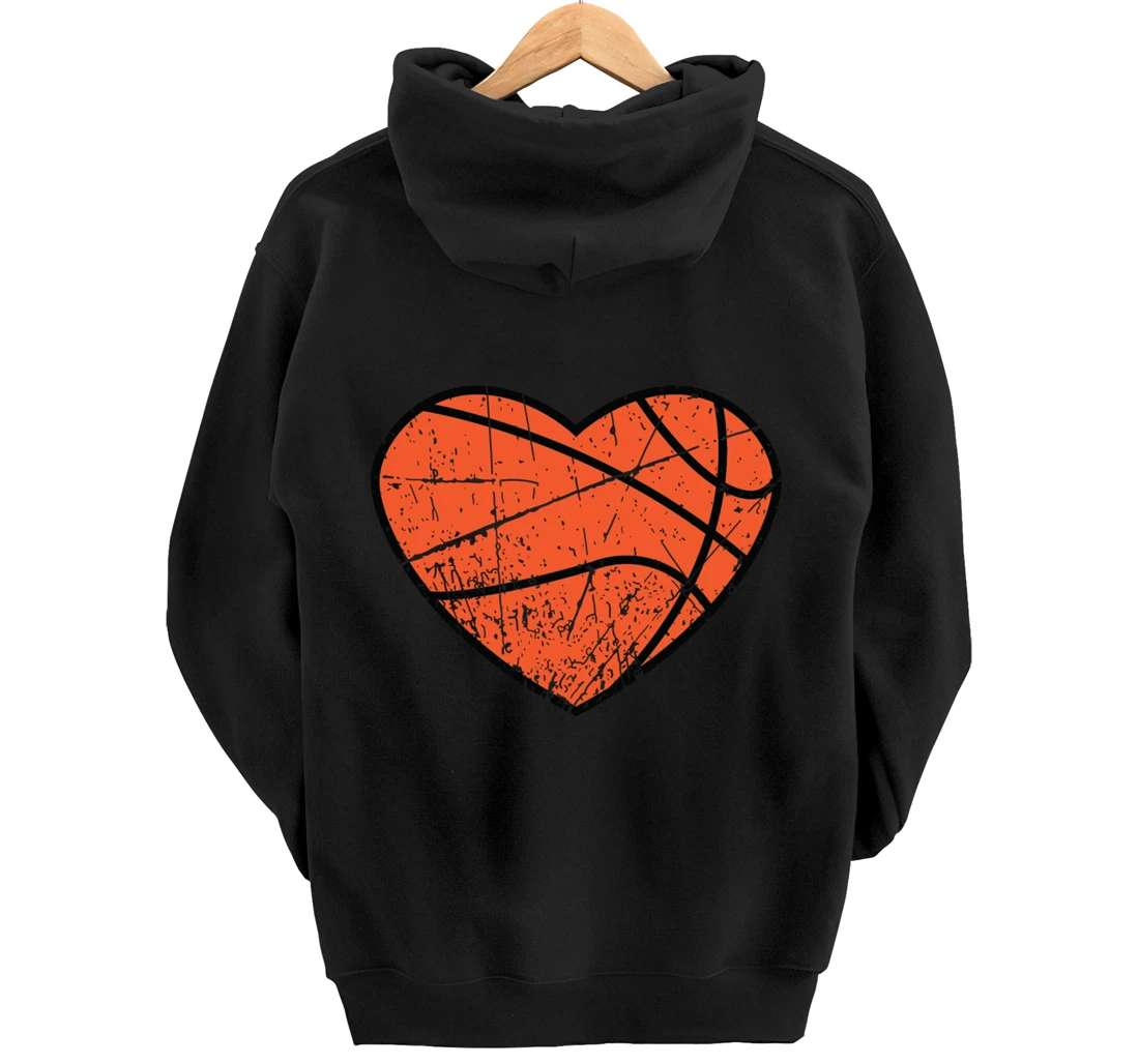 Valentines Day Basketball Heart Cute Retro Vintage Grunge Pullover Hoodie