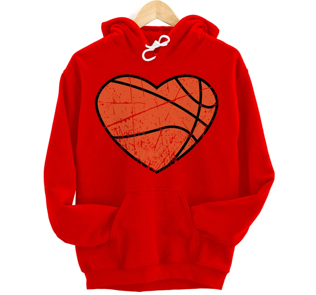Valentines Day Basketball Heart Cute Retro Vintage Grunge Pullover Hoodie