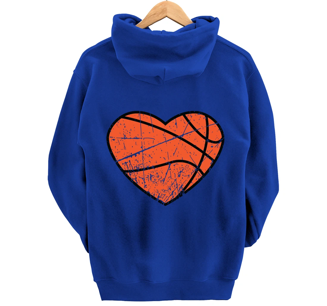 Valentines Day Basketball Heart Cute Retro Vintage Grunge Pullover Hoodie