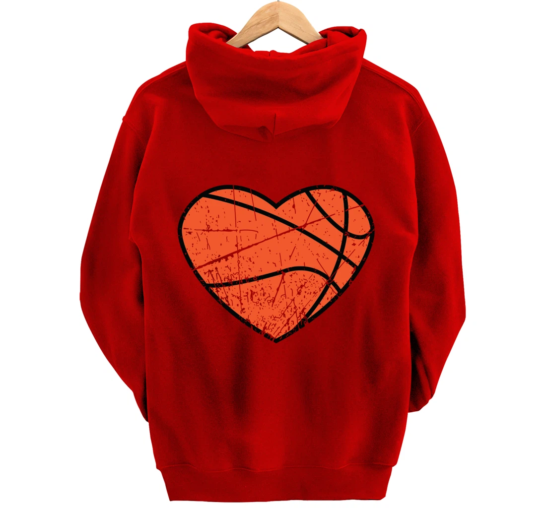 Valentines Day Basketball Heart Cute Retro Vintage Grunge Pullover Hoodie