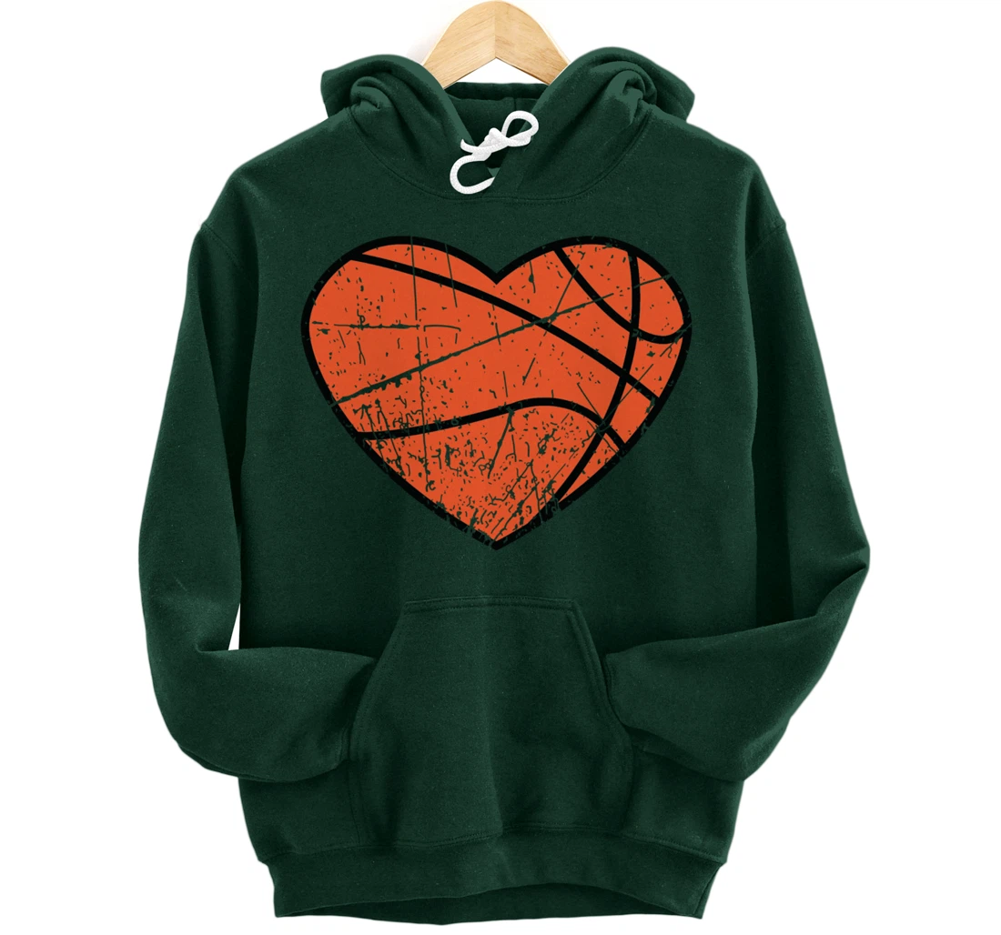 Valentines Day Basketball Heart Cute Retro Vintage Grunge Pullover Hoodie