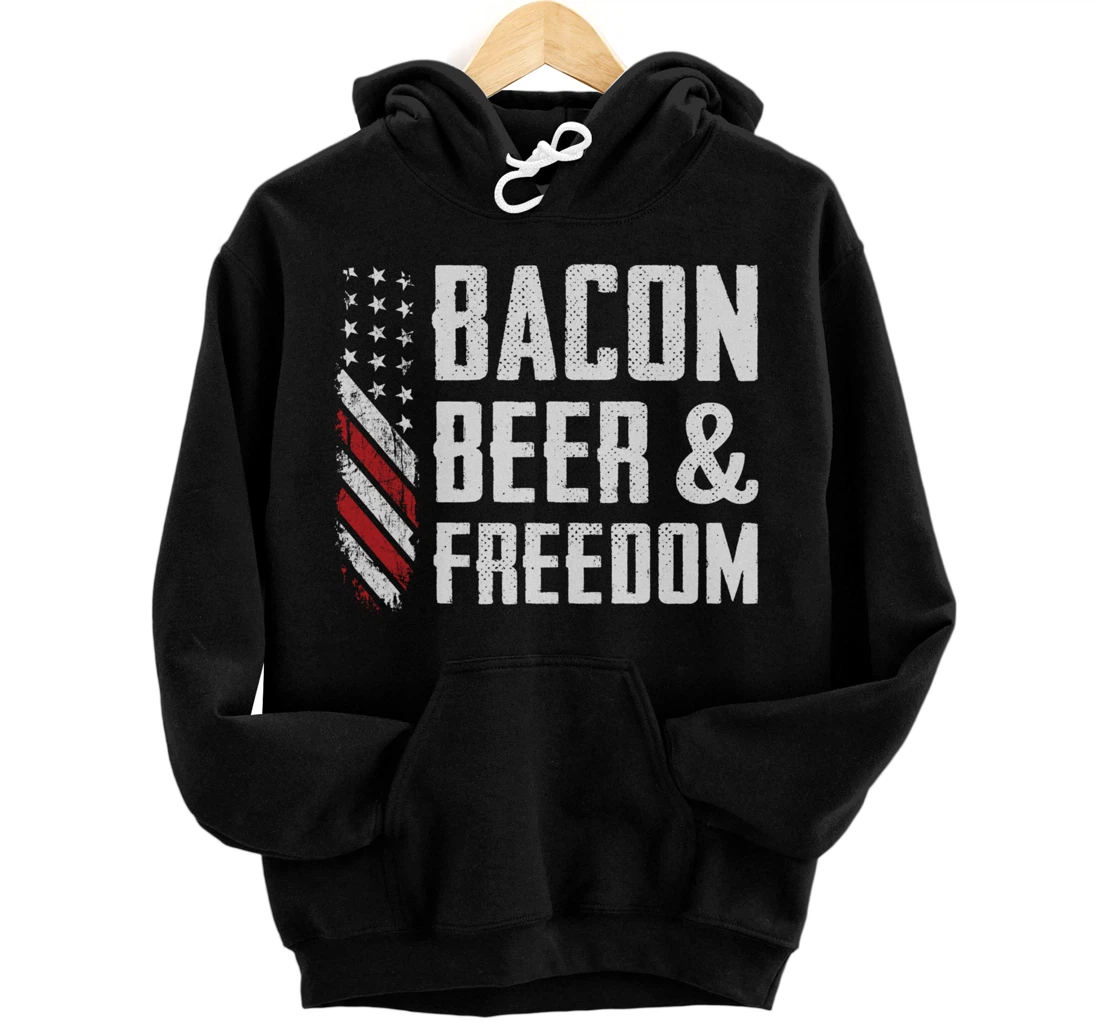 Bacon Beer & Freedom - BBQ Grilling Funny Drinking (ON BACK) Pullover Hoodie