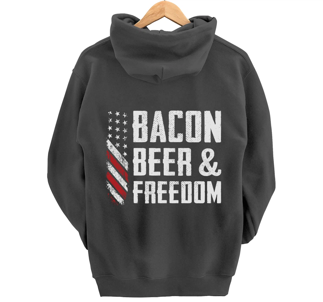 Bacon Beer & Freedom / USA Flag BBQ Grilling Funny Drinking Pullover Hoodie