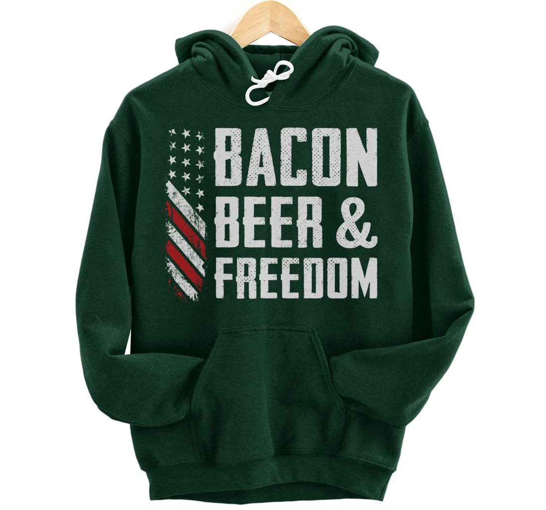 Bacon Beer & Freedom / USA Flag BBQ Grilling Funny Drinking Pullover Hoodie