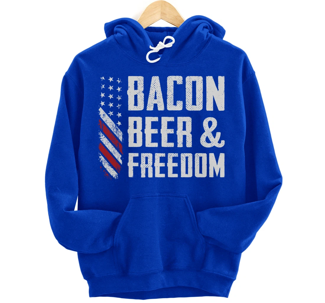 Bacon Beer & Freedom / USA Flag BBQ Grilling Funny Drinking Pullover Hoodie