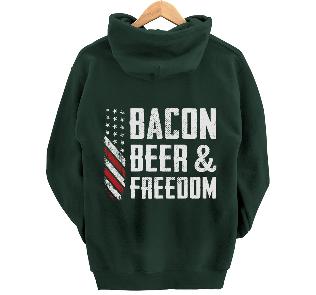 Bacon Beer & Freedom / USA Flag BBQ Grilling Funny Drinking Pullover Hoodie
