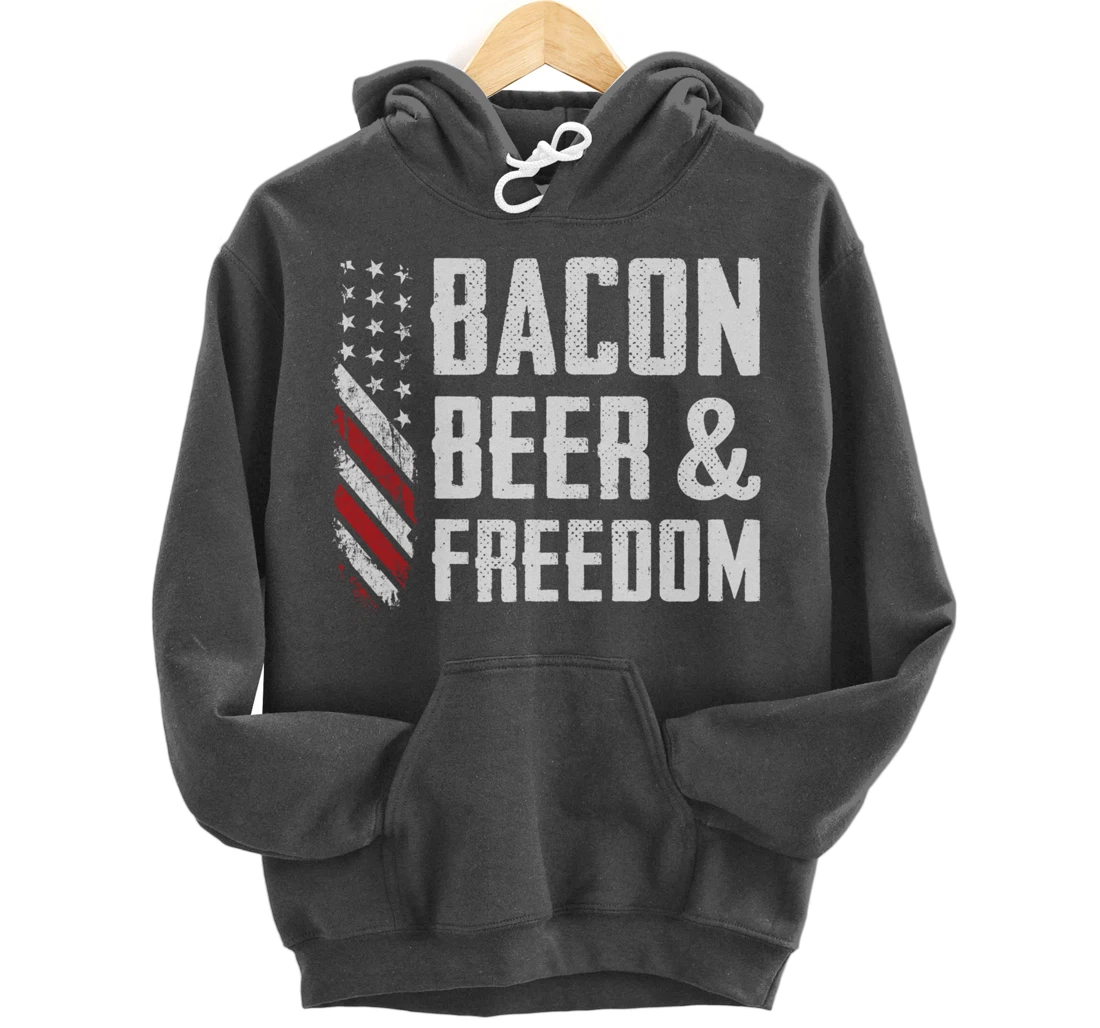 Bacon Beer & Freedom / USA Flag BBQ Grilling Funny Drinking Pullover Hoodie