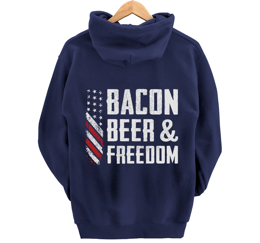 Bacon Beer & Freedom / USA Flag BBQ Grilling Funny Drinking Pullover Hoodie