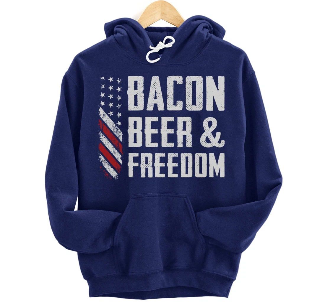 Bacon Beer & Freedom / USA Flag BBQ Grilling Funny Drinking Pullover Hoodie